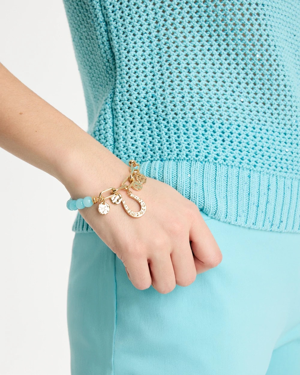 Chico's On Sale Light Blue Jade Stone Link Charm Bracelet