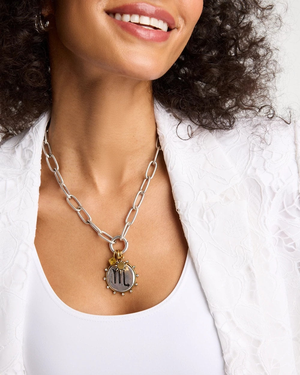 Chico's Outlet Silver Silvertone Charm Link Necklace