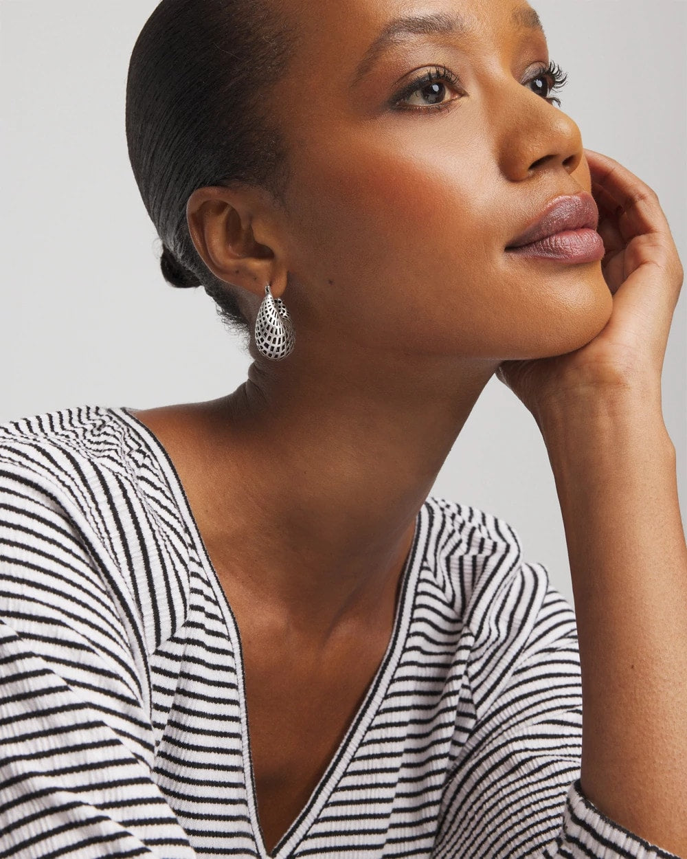 Chico's For Sale Silver Silver Lattice Puff Hoop Earrings