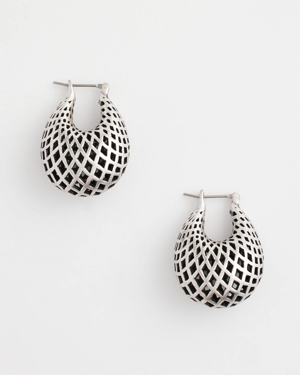 Chico's For Sale Silver Silver Lattice Puff Hoop Earrings
