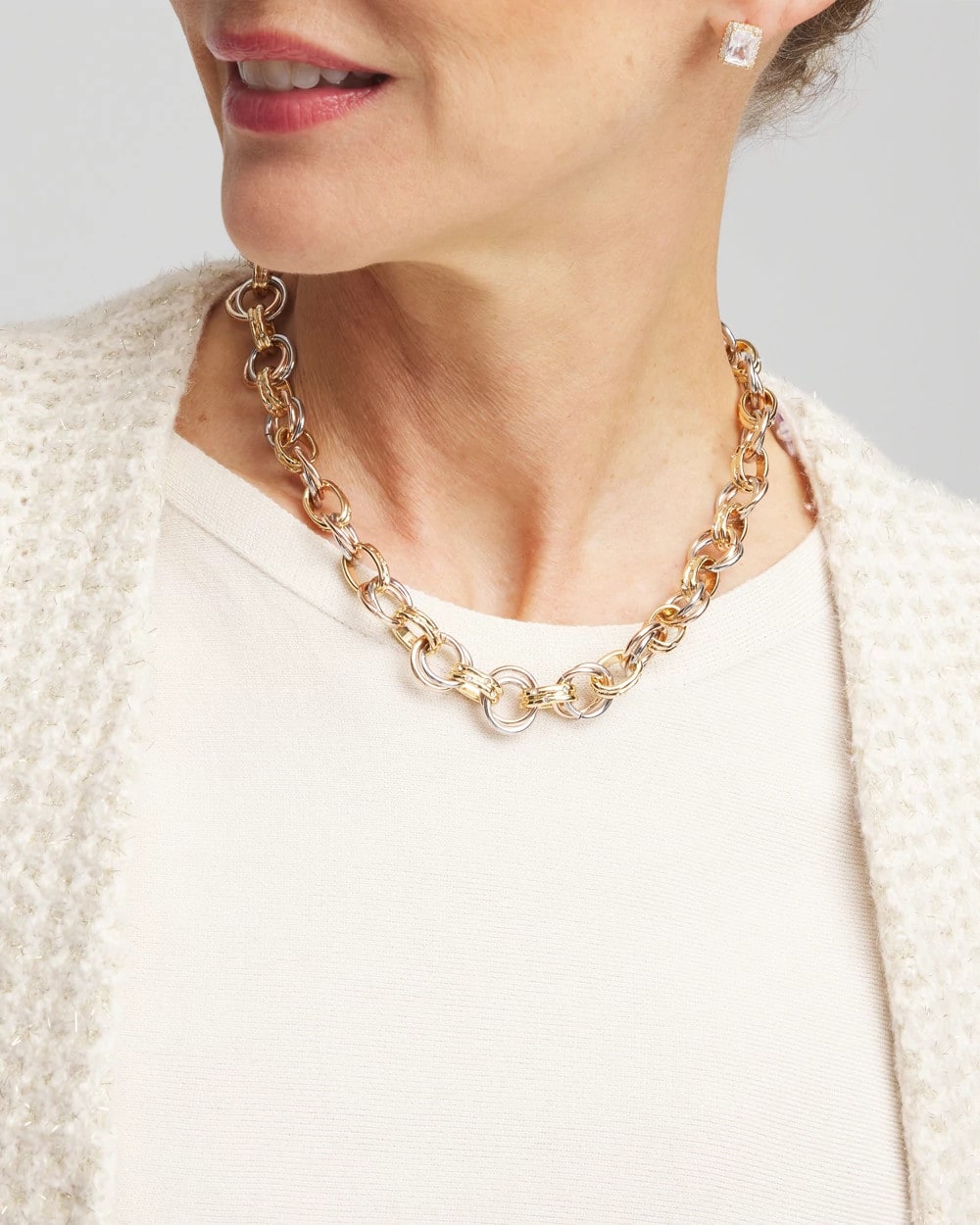 Chico's Online Mixed Metals Convertible Tri-Tone Short Necklace