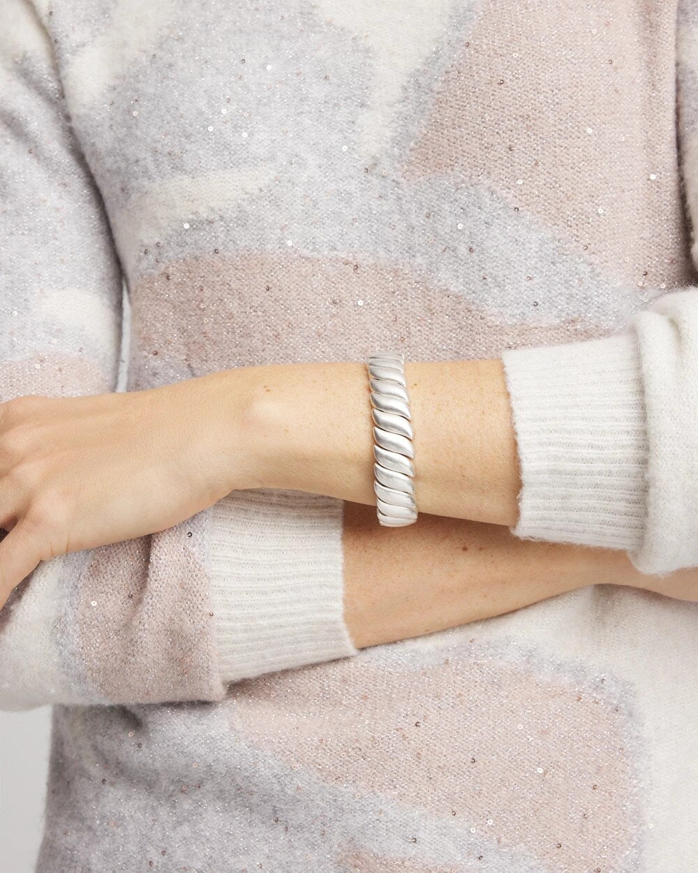 Chico's On Sale Silver Matte Twist Stretch Bracelet