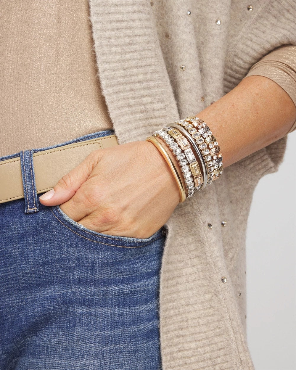 Chico's Discount Silver Silver Bezel Set Stretch Tennis Bracelet
