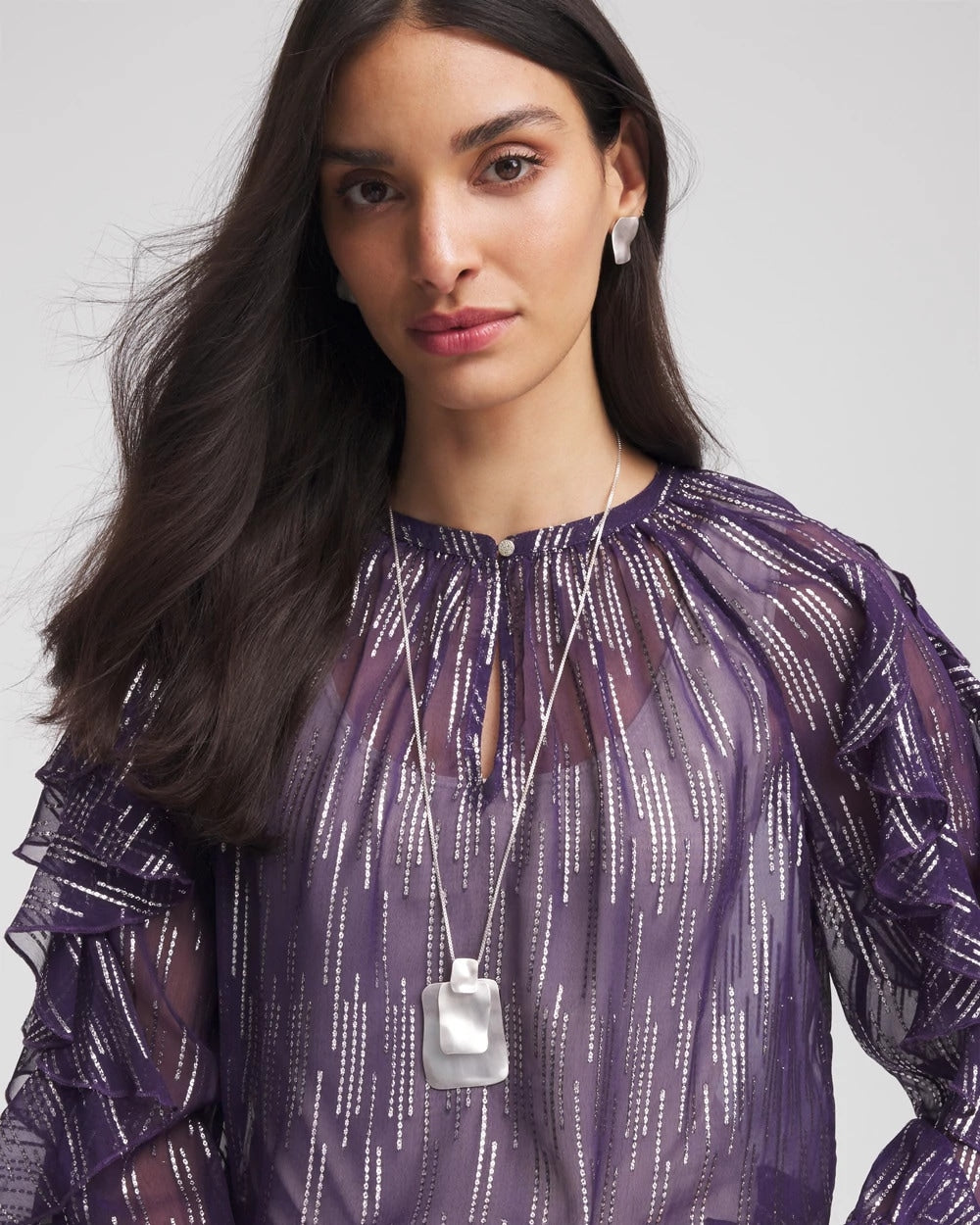 Chico's Sale Silver Adjustable Square Pendant Necklace