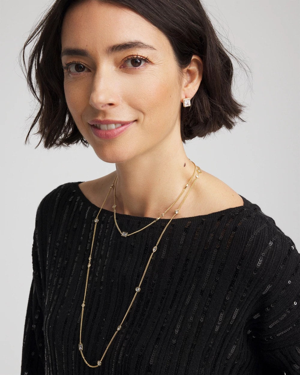 Chico's For Sale Gold Fine Crystal Long Chain Necklace