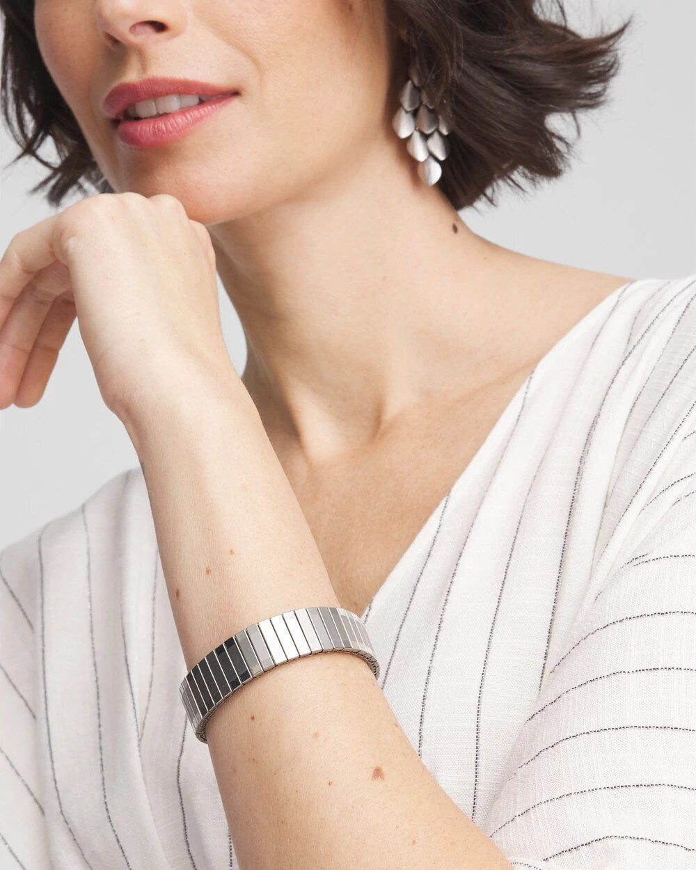 Chico's Discount Silver Silver Tone Stretch Watchband Bracelet