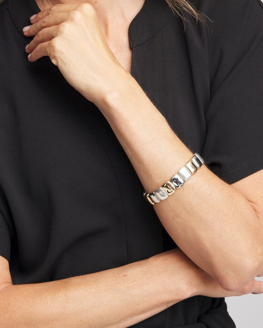 Chico's Outlet Mixed Metals Mixed-Metal Matte Square Stretch Bracelet