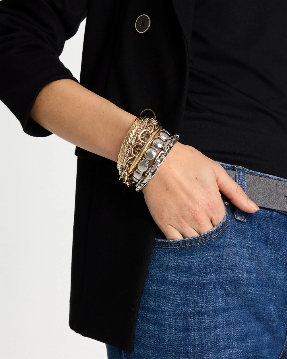 Chico's Discount Mixed Metals Open Link Stretch Bracelet