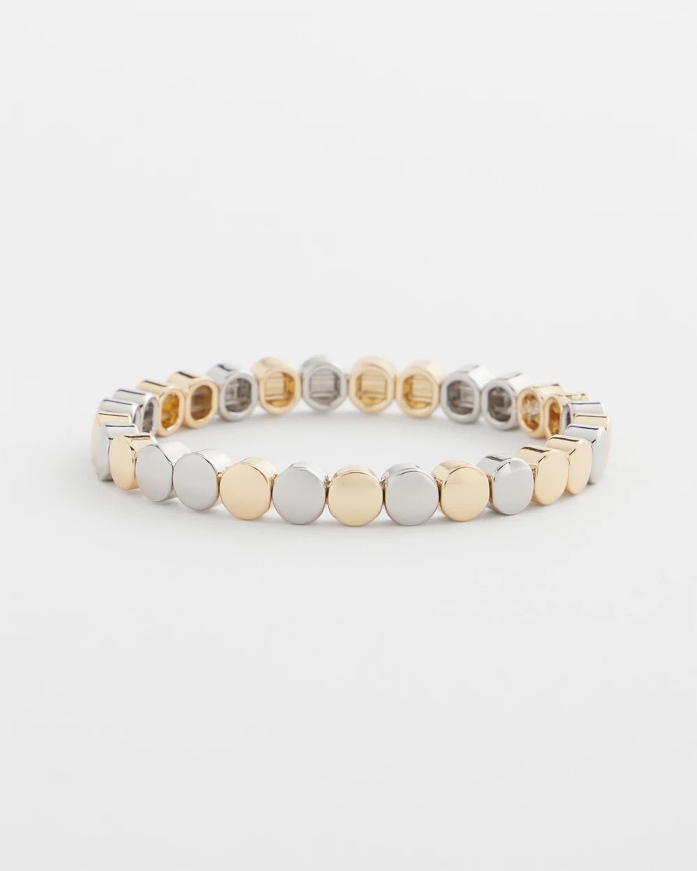Chico's Outlet Mixed Metals Silver & Gold Tone Round Stretch Bracelet