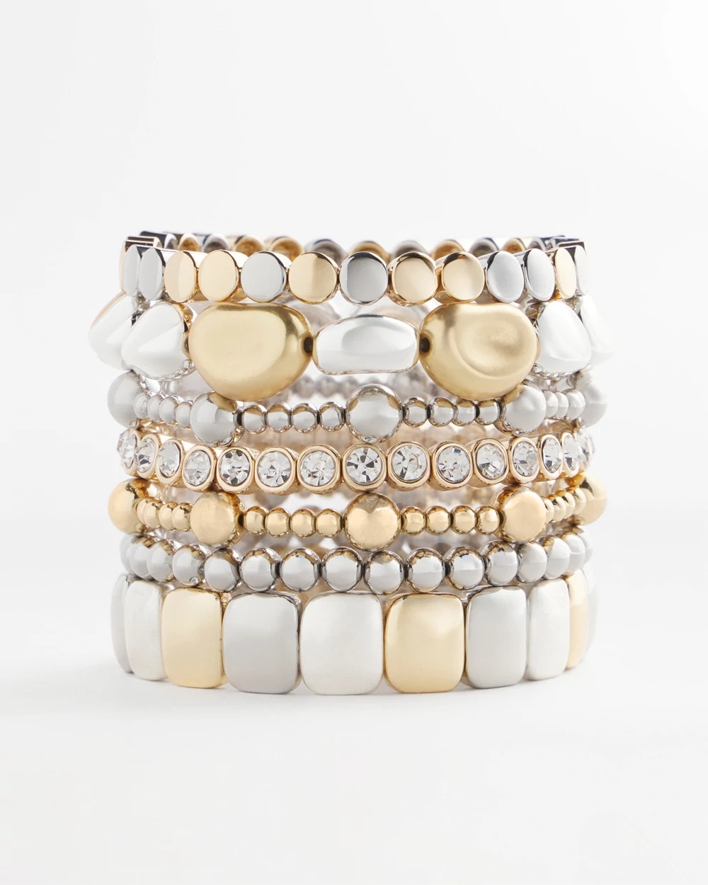 Chico's Outlet Mixed Metals Silver & Gold Tone Round Stretch Bracelet