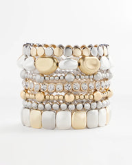 Chico's Outlet Mixed Metals Silver & Gold Tone Round Stretch Bracelet