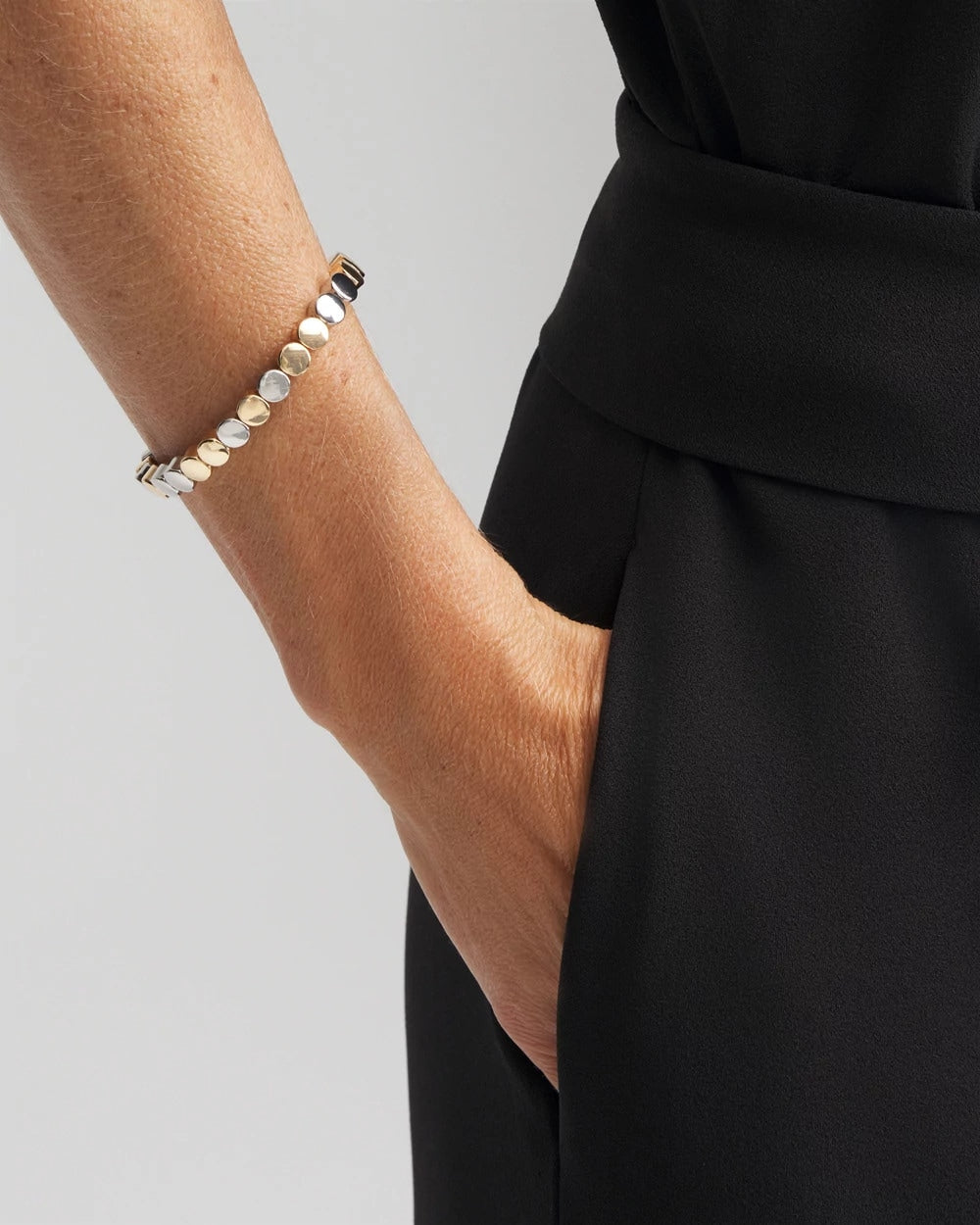 Chico's Outlet Mixed Metals Silver & Gold Tone Round Stretch Bracelet