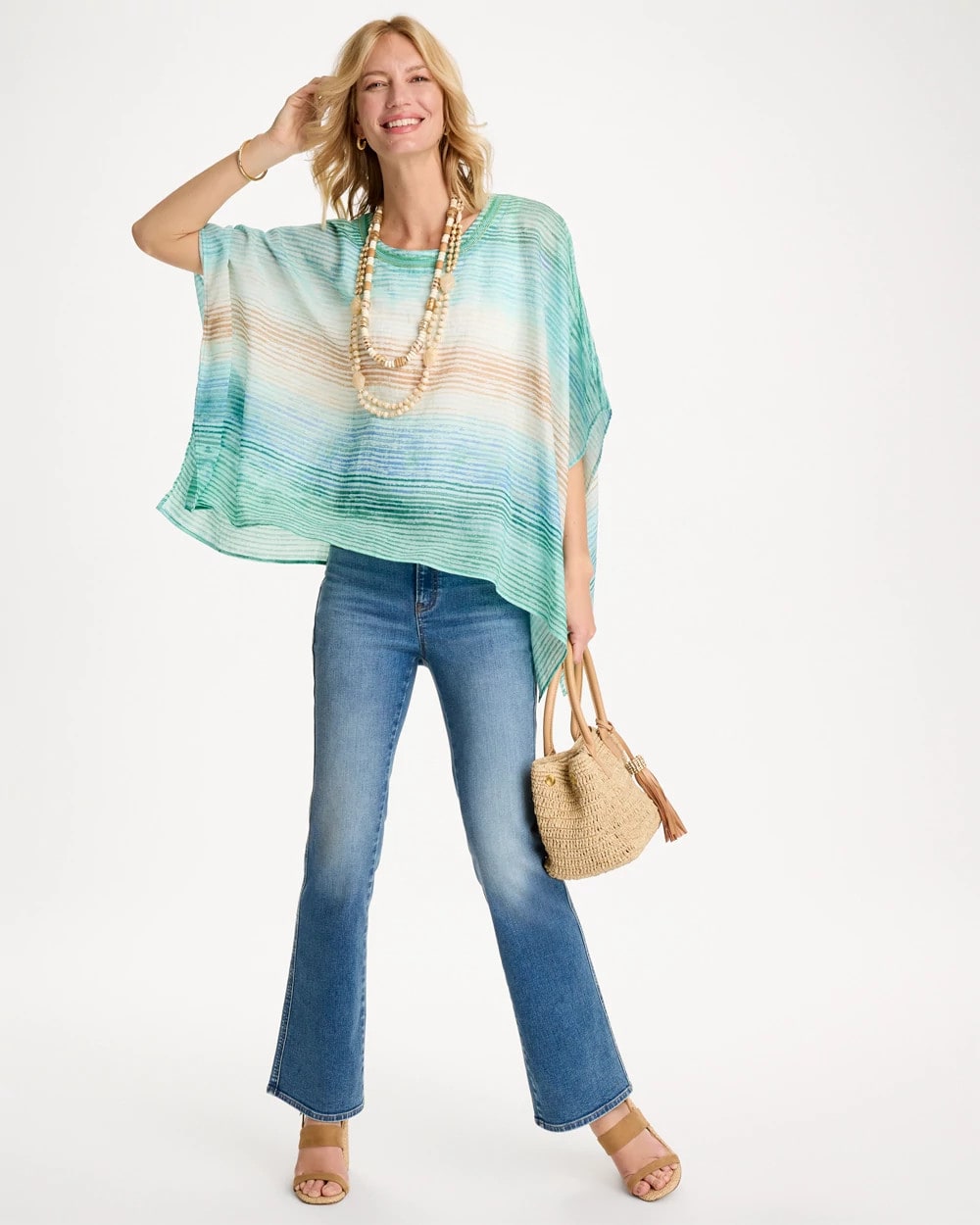 Chico's Sale Teal Waters Ombre Coastal Printed Poncho