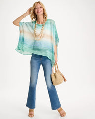 Chico's Sale Teal Waters Ombre Coastal Printed Poncho