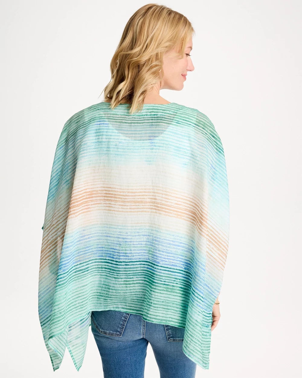 Chico's Sale Teal Waters Ombre Coastal Printed Poncho