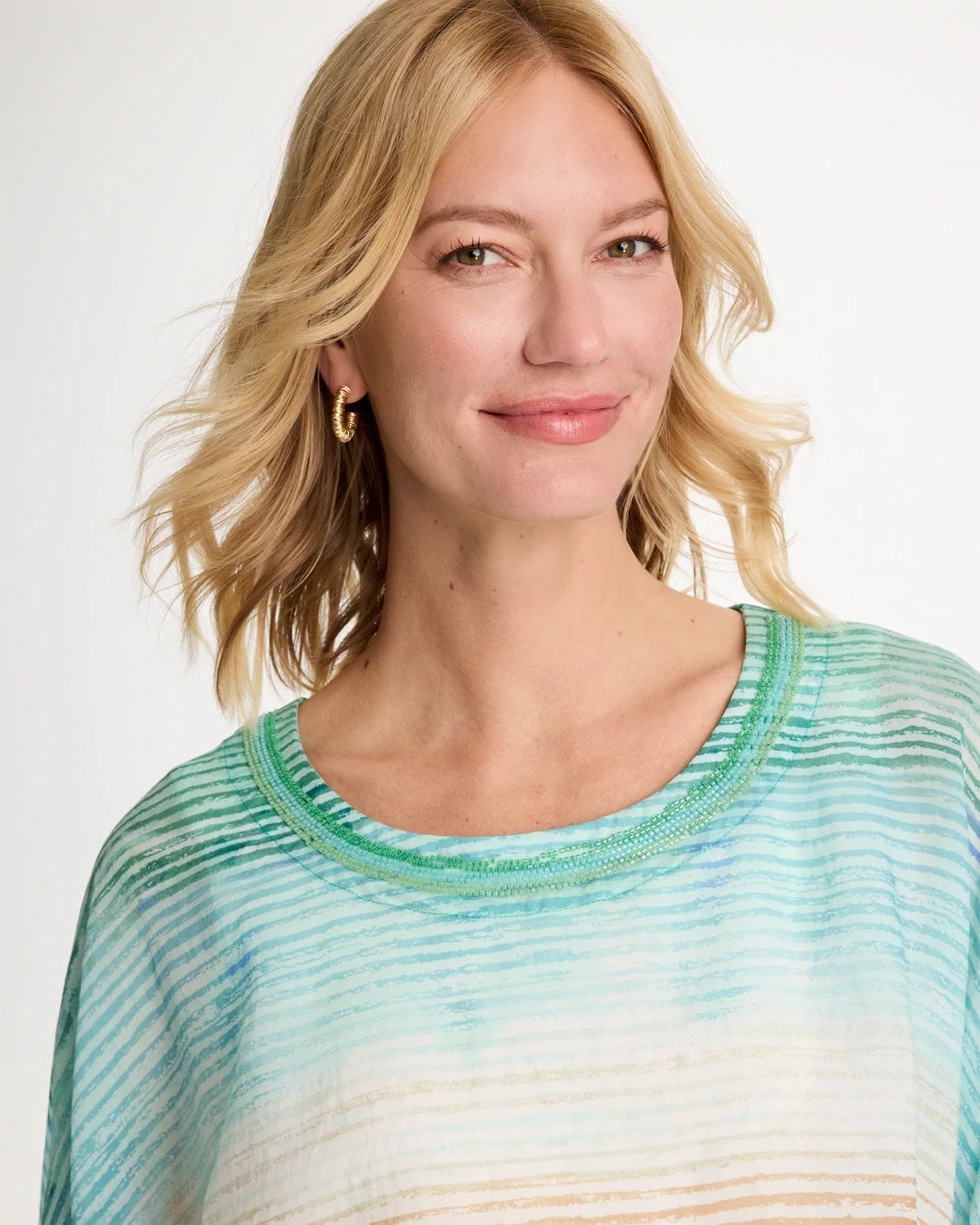 Chico's Sale Teal Waters Ombre Coastal Printed Poncho