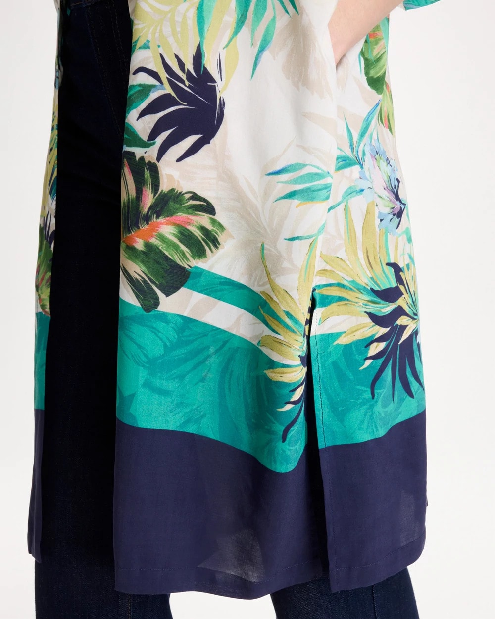 Chico's Outlet Topanga Green Printed Smocked Long Kimono