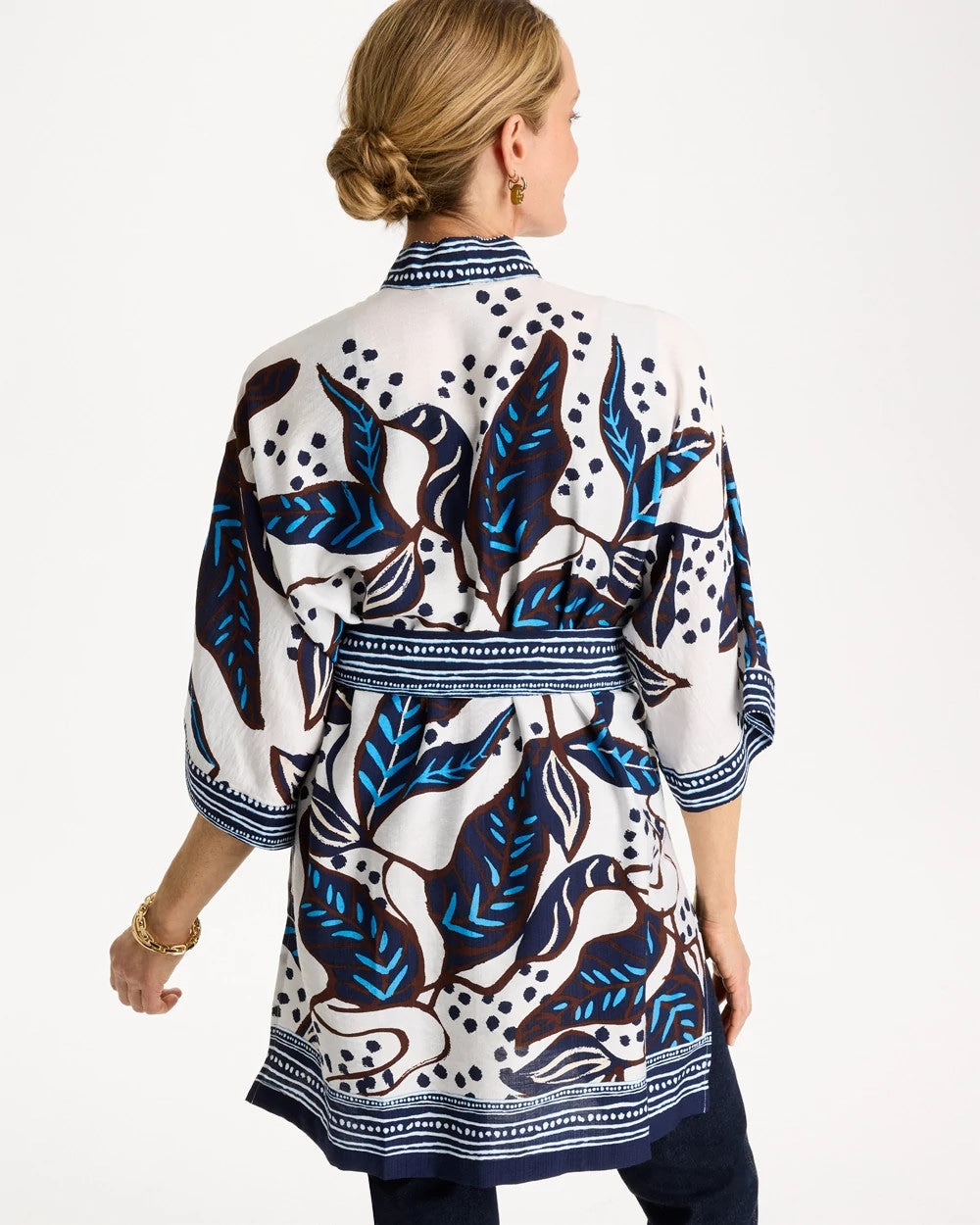 Chico's On Sale Ecru Printed Belted Kimono