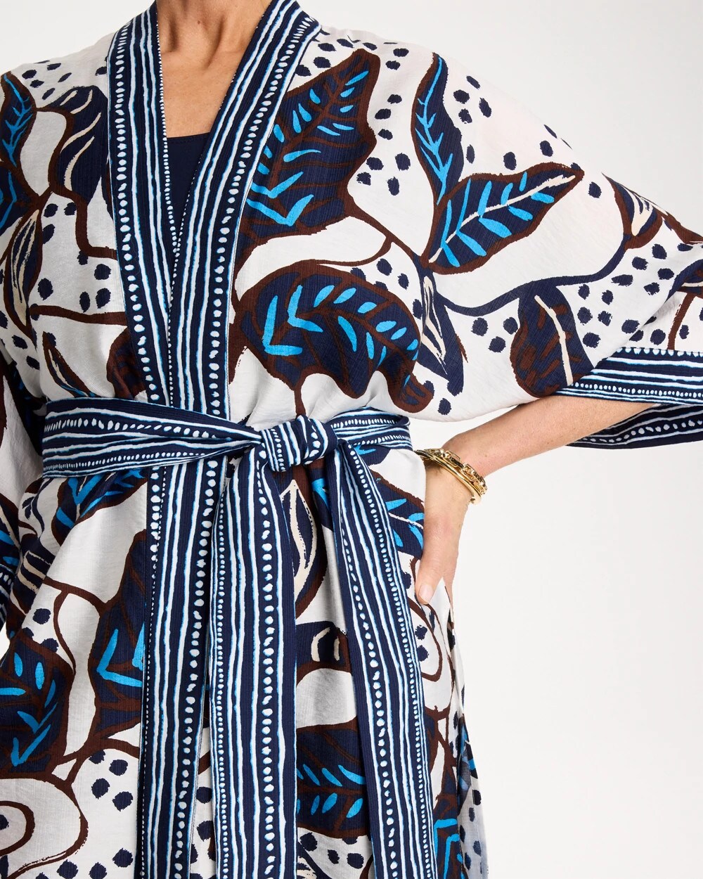 Chico's On Sale Ecru Printed Belted Kimono