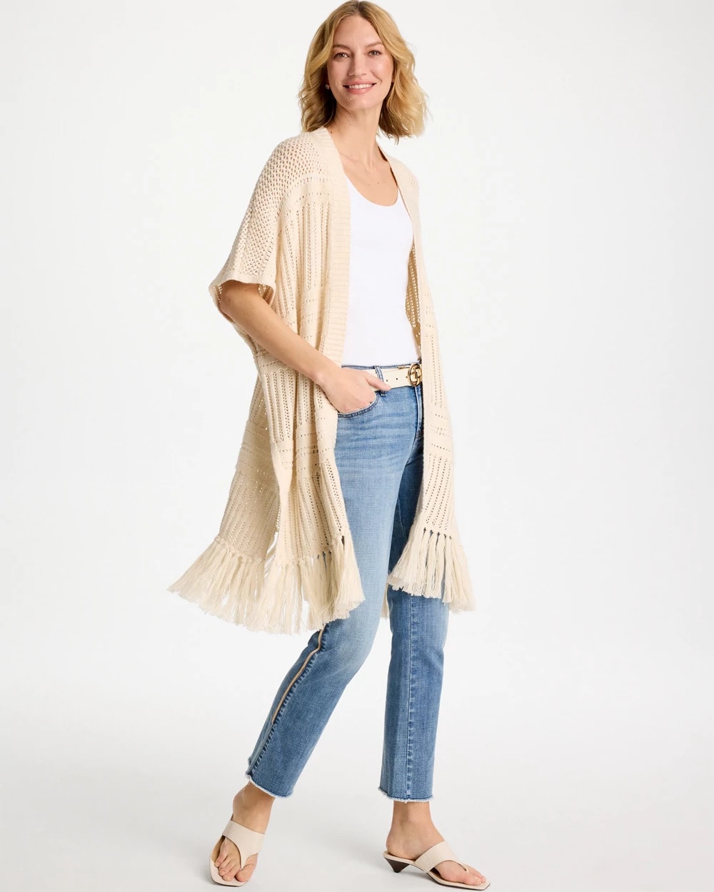 Chico's For Sale Cream Long Knit Fringe Ruana