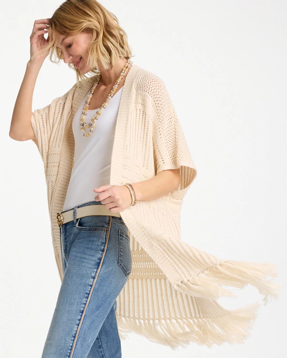 Chico's For Sale Cream Long Knit Fringe Ruana