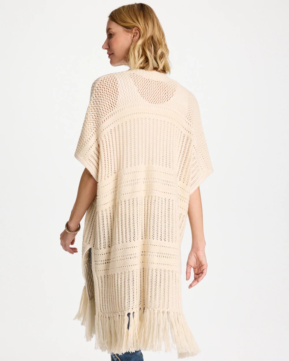 Chico's For Sale Cream Long Knit Fringe Ruana
