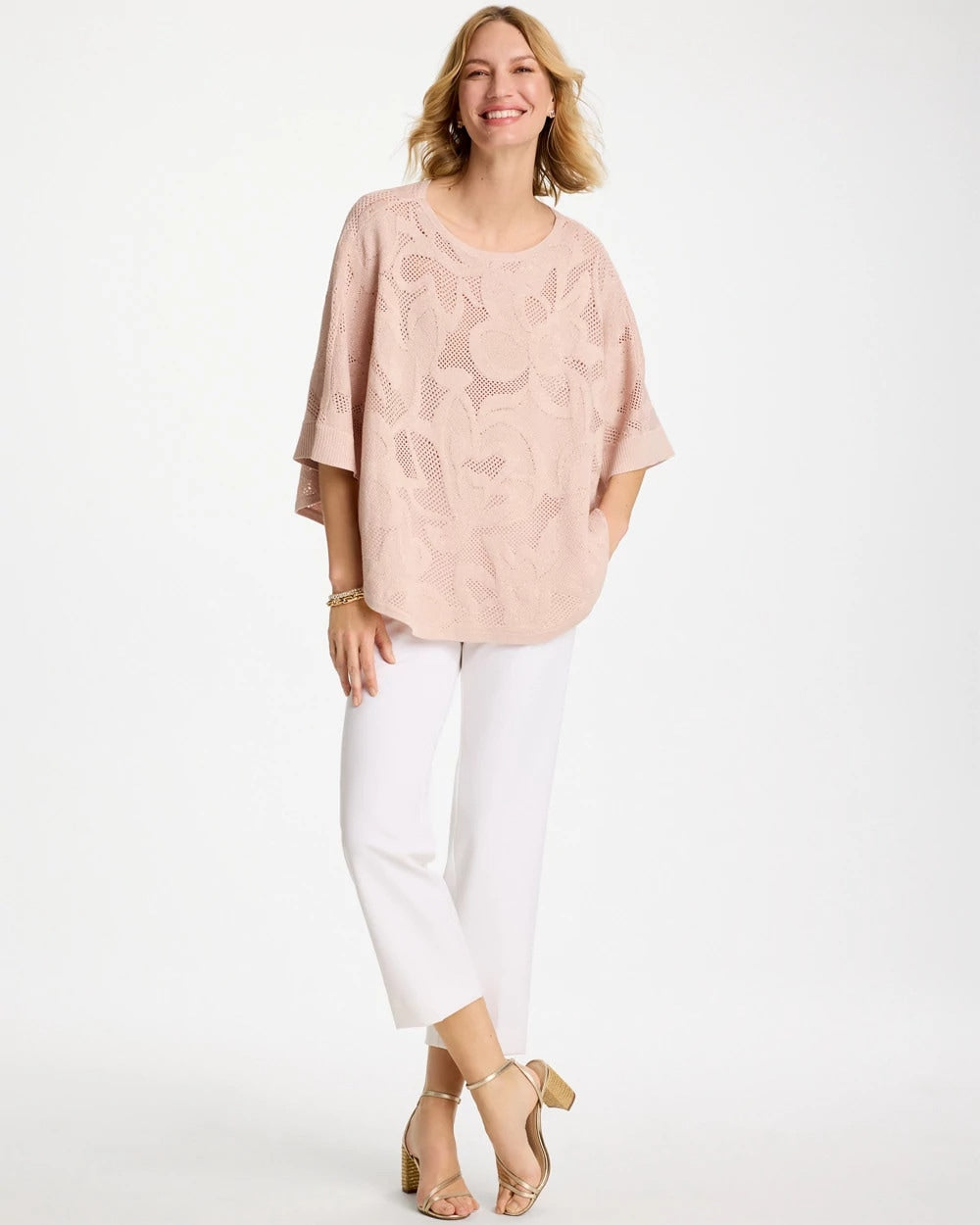 Chico's Sale Rose Smoke Boatneck Rounded Hem Poncho