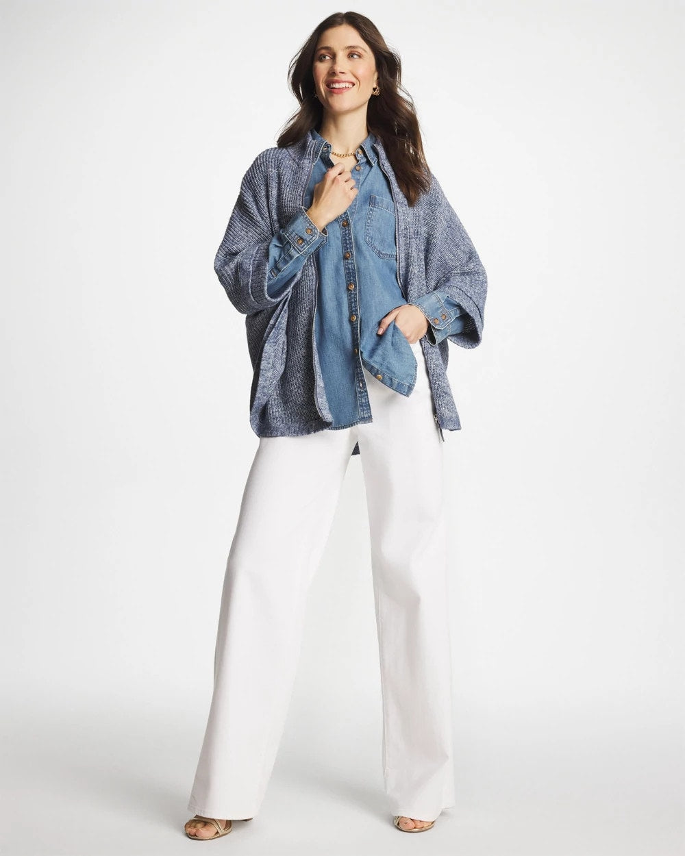 Chico's Outlet Indigo Sky Heather Rounded Hem Zip-Front Ruana