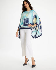 Chico's On Sale Passport Blue Woven Crepe Artisanal Poncho