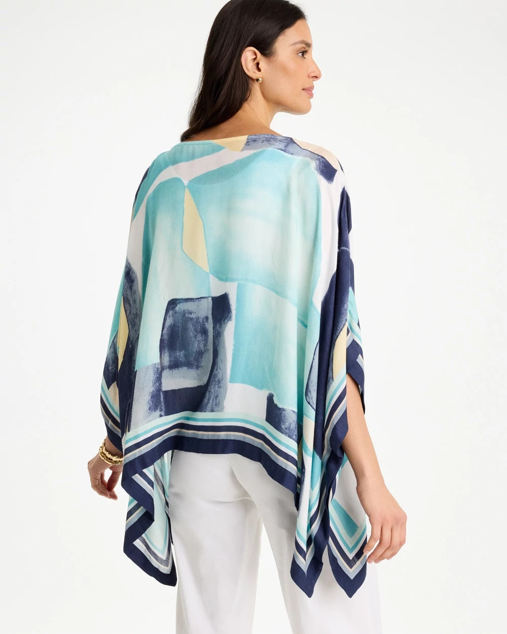 Chico's On Sale Passport Blue Woven Crepe Artisanal Poncho
