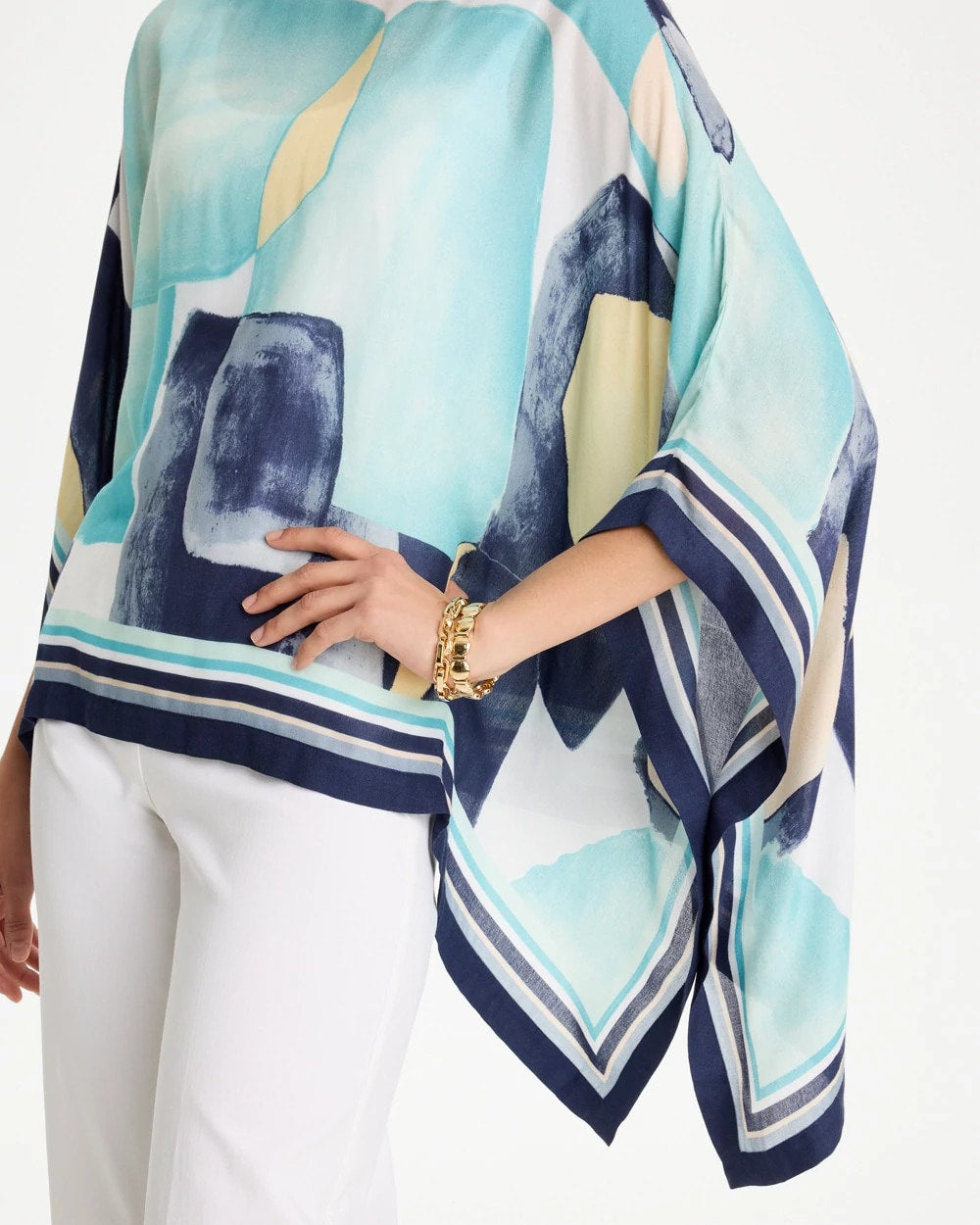 Chico's On Sale Passport Blue Woven Crepe Artisanal Poncho