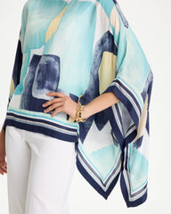 Chico's On Sale Passport Blue Woven Crepe Artisanal Poncho