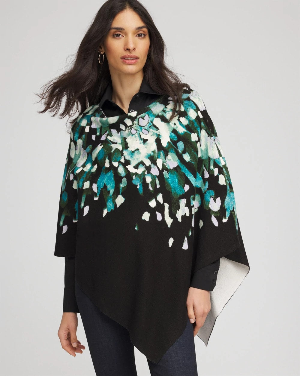 Chico's Online Dark Aqua Convertible Knit Boatneck Poncho
