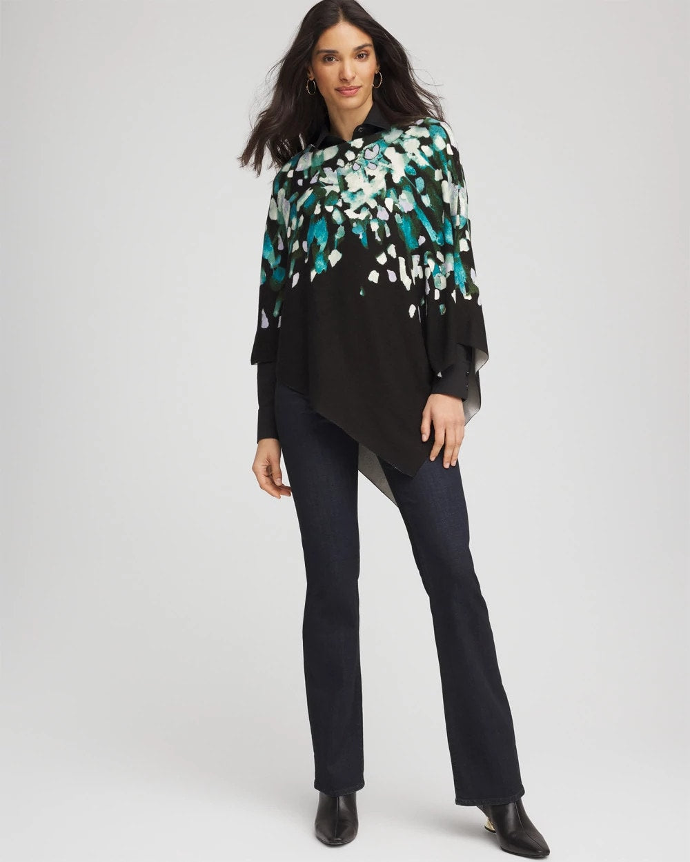 Chico's Online Dark Aqua Convertible Knit Boatneck Poncho