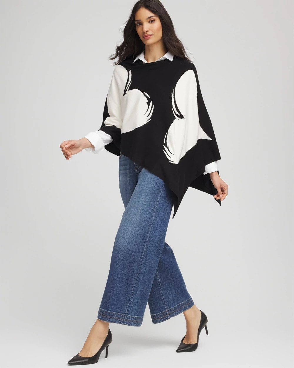 Chico's Discount Black Love Brush Convertible Sweater Poncho