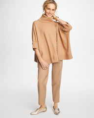 Chico's Sale Faux Creme Coffee Heather Cowlneck Knit Fringe Poncho