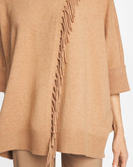 Chico's Sale Faux Creme Coffee Heather Cowlneck Knit Fringe Poncho