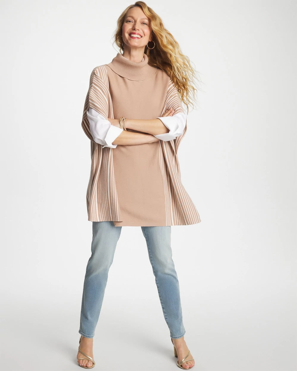 Chico's Outlet Vanilla Chai Turtleneck Sweater Poncho