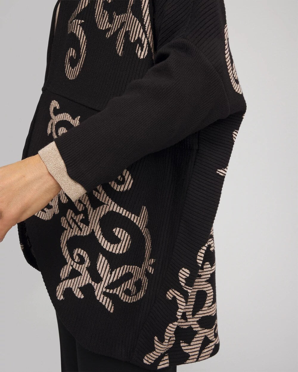 Chico's On Sale Black Ottoman Jacquard Cocoon Cardigan