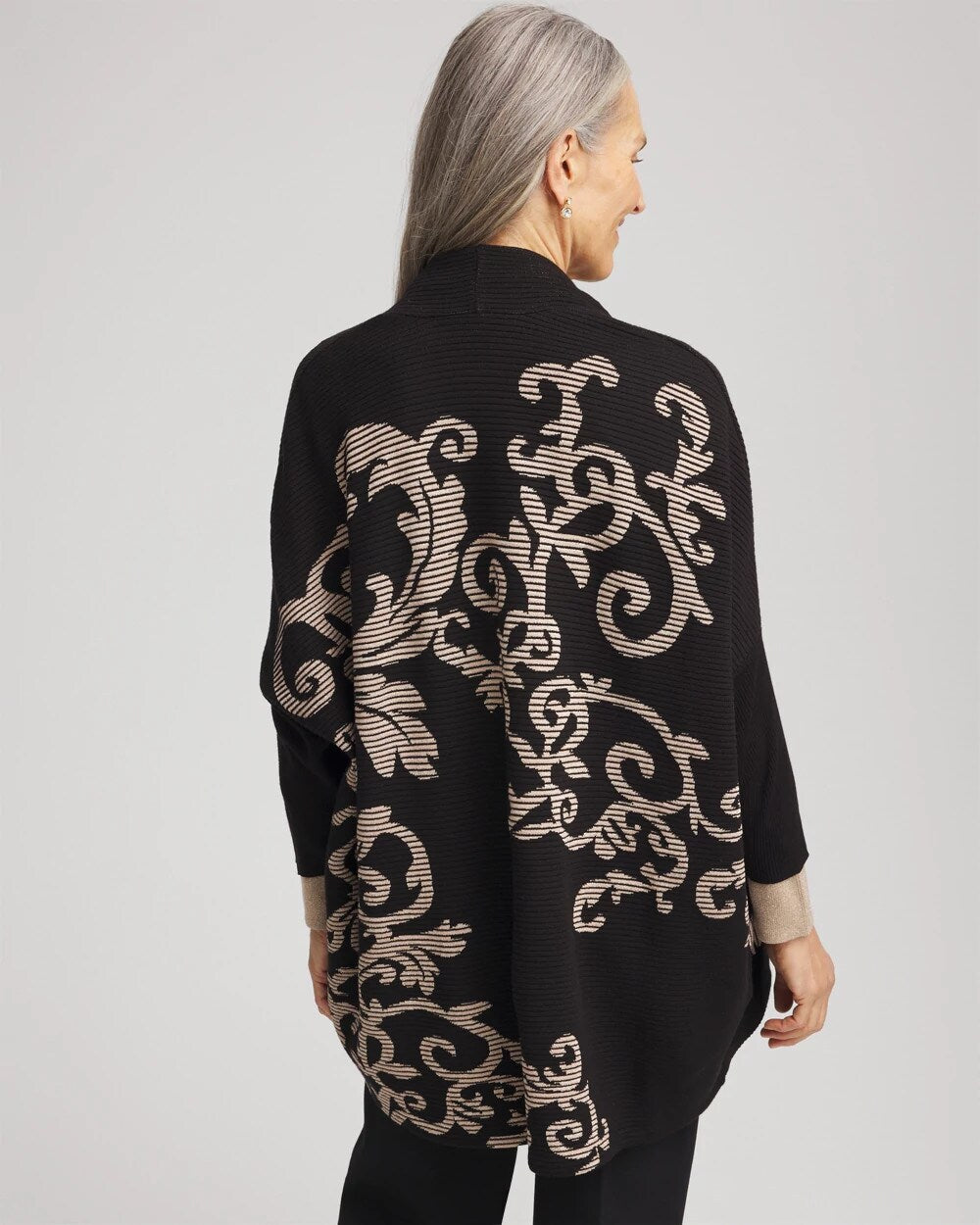 Chico's On Sale Black Ottoman Jacquard Cocoon Cardigan