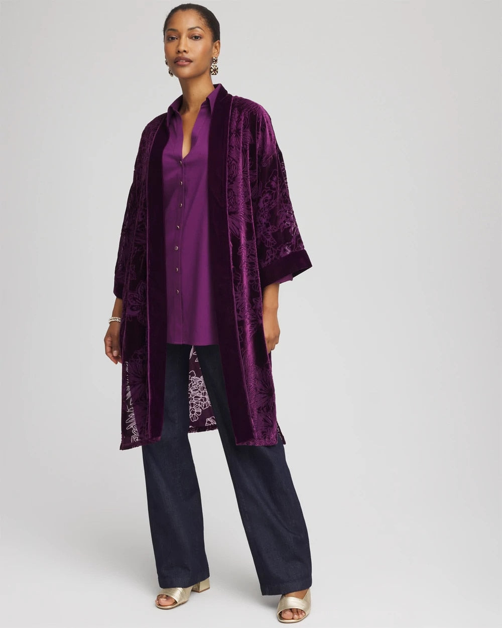 Chico's For Sale Purple Royale Floral Burnout Kimono