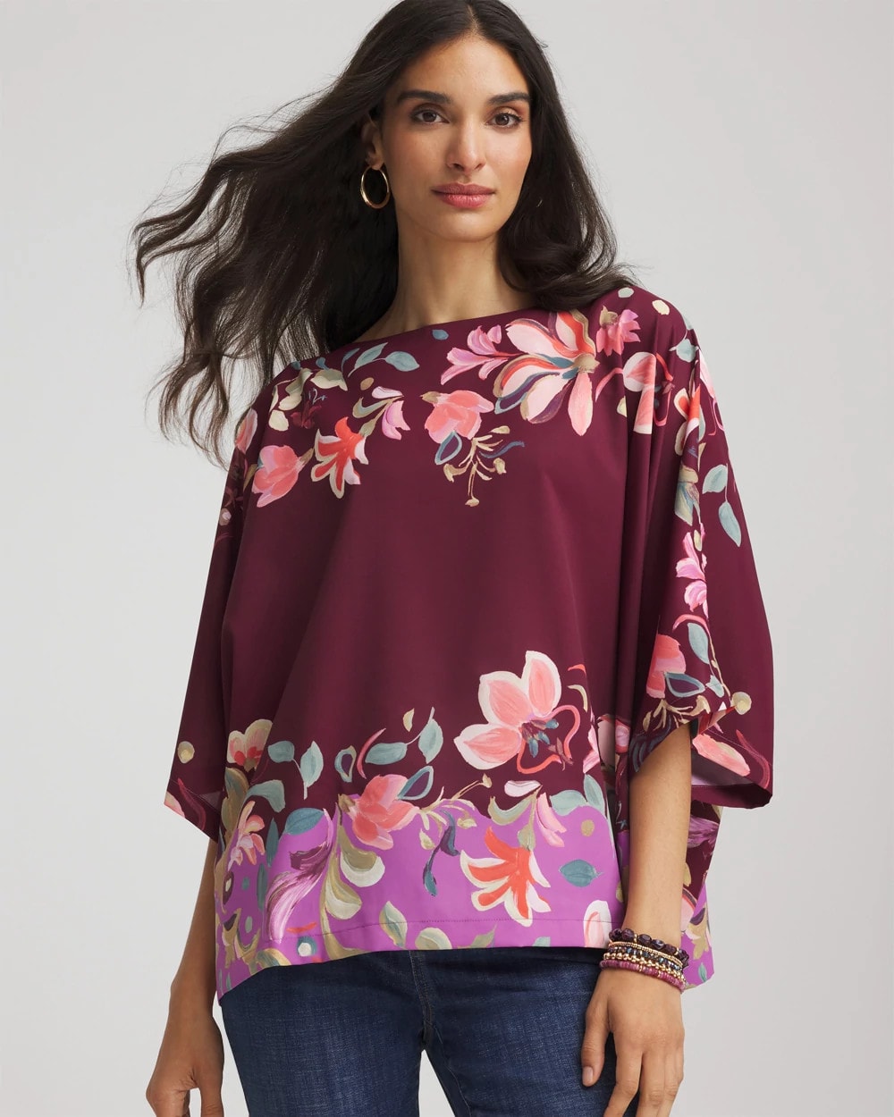 Chico's Sale Deep Chianti Printed Boatneck Pullover Poncho