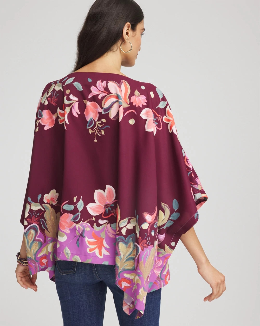 Chico's Sale Deep Chianti Printed Boatneck Pullover Poncho