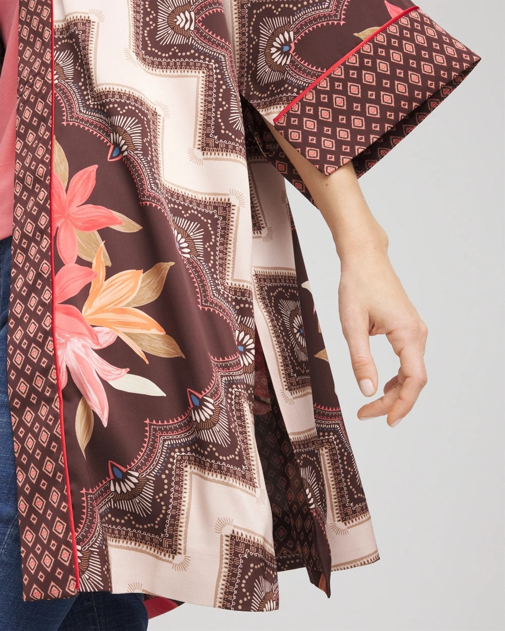 Chico's Outlet Cacao Long Mixed-Print Kimono