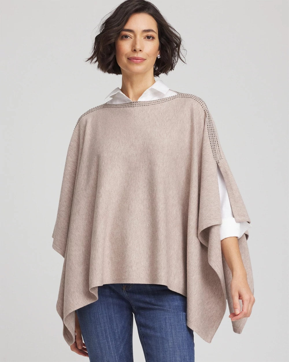 Chico's For Sale Light Taupe Heather Rhinestone Embellished Poncho