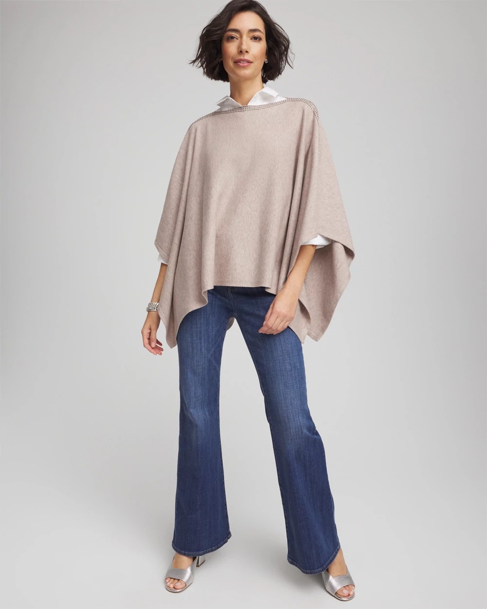 Chico's For Sale Light Taupe Heather Rhinestone Embellished Poncho