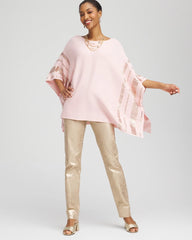 Chico's Discount Blushed Sequin Striped Sweater Poncho