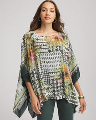 Chico's Sale Nettle Leaf Printed Crinkle-Chiffon Pullover Poncho