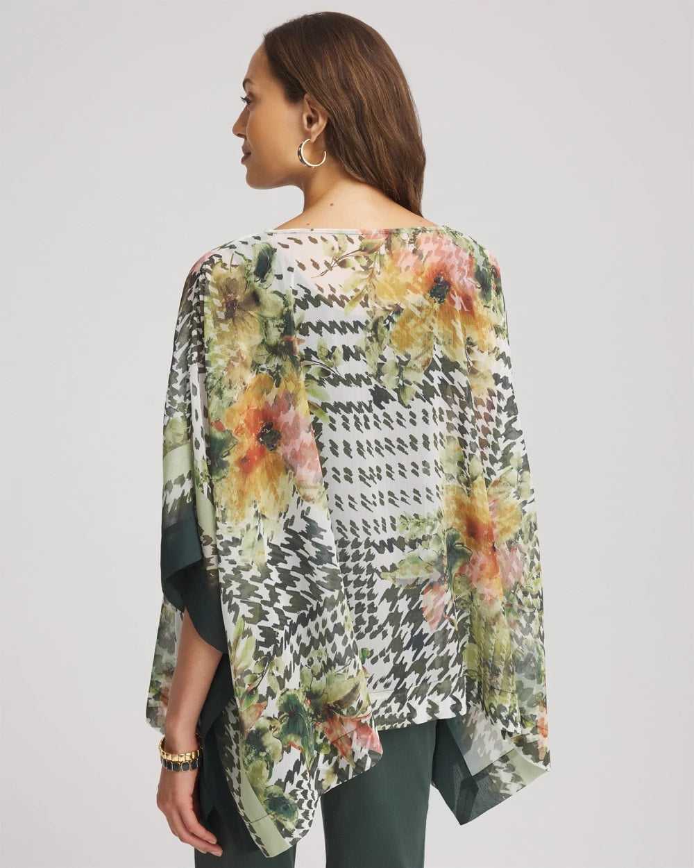 Chico's Sale Nettle Leaf Printed Crinkle-Chiffon Pullover Poncho