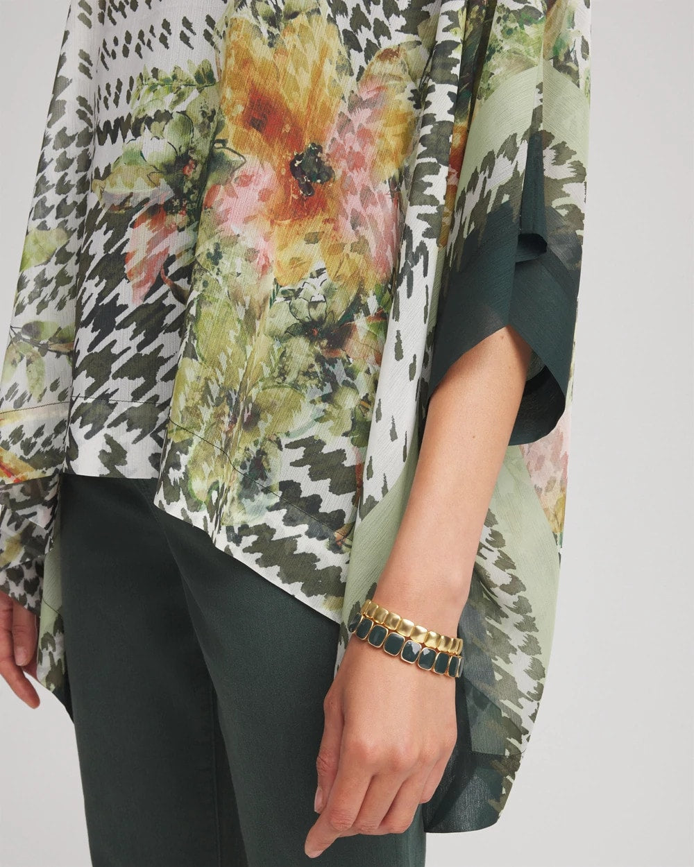 Chico's Sale Nettle Leaf Printed Crinkle-Chiffon Pullover Poncho